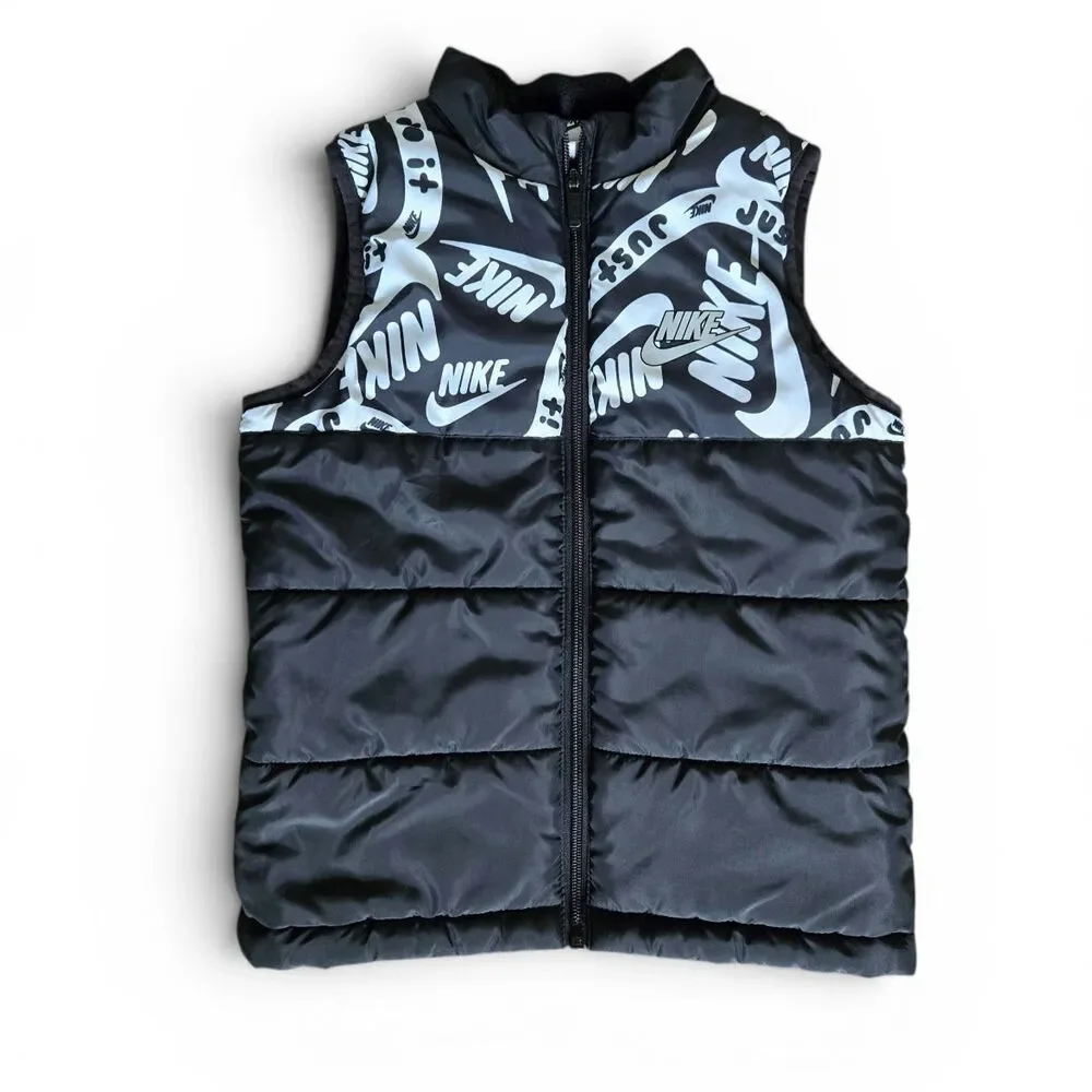 Nike Kids Puffer Vest Black Logo Print Youth Size 6-7